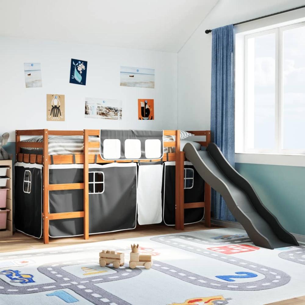 vidaXL Kinderhochbett mit Vorhängen Weiß und Schwarz Massivholz Kiefer 3309071 Bild 1