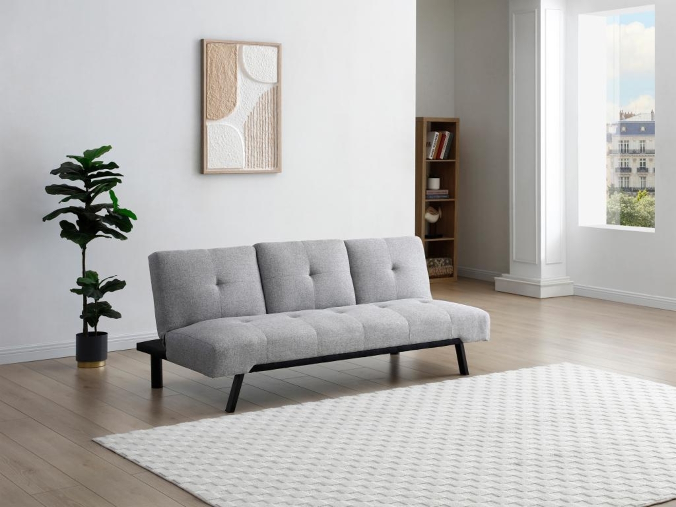 Vente-unique - Schlafsofa Klappsofa - mittleres Rückenpolster klappbar - Stoff - Grau - PRAGUE II Bild 1