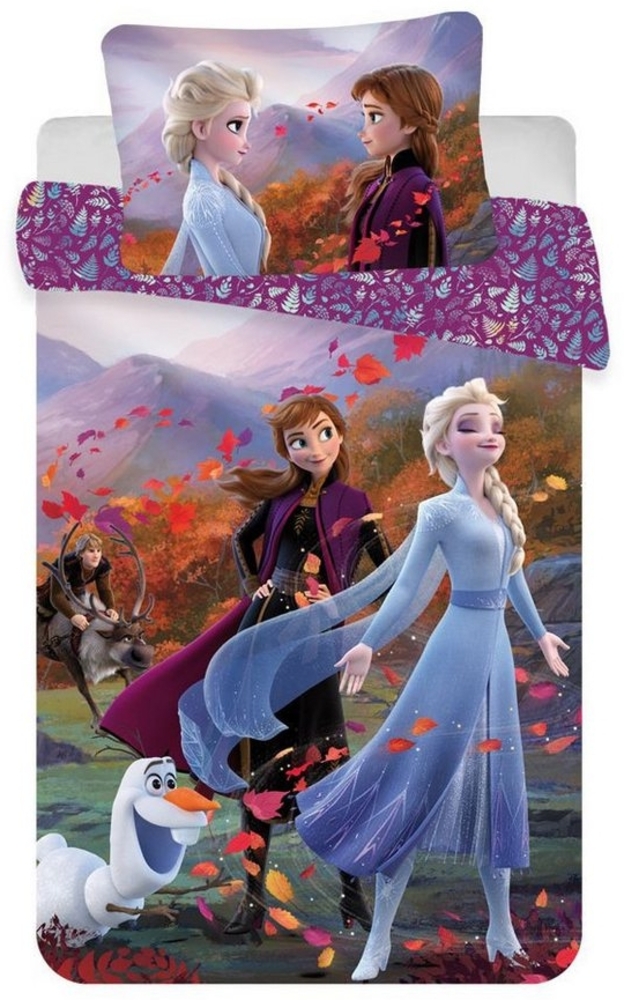 Disney Baby Kinder Bettwäsche Frozen 2 Anna, Elsa und Olaf Bettdecke 100x135 cm + Kopfkissen 40x60 cm 100% Baumwolle Bild 1