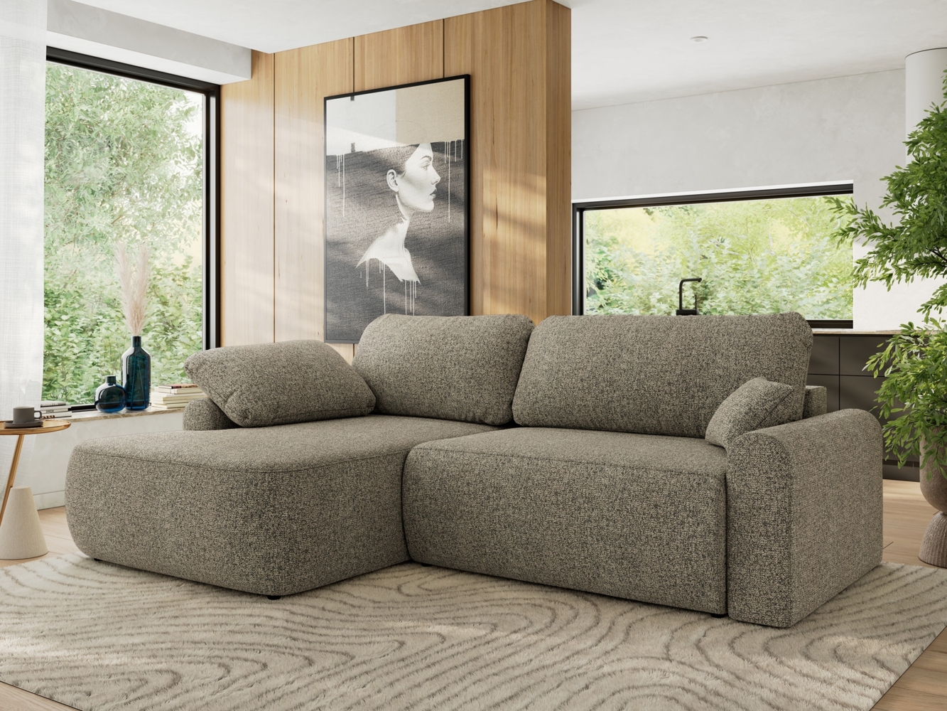 Ecksofa, L-förmiges, lose Kissen, DL-Schlaffunktion, (H 100 x T 187 x B 273 cm) - CUBO L - Struktur Grau - linke Seite Bild 1