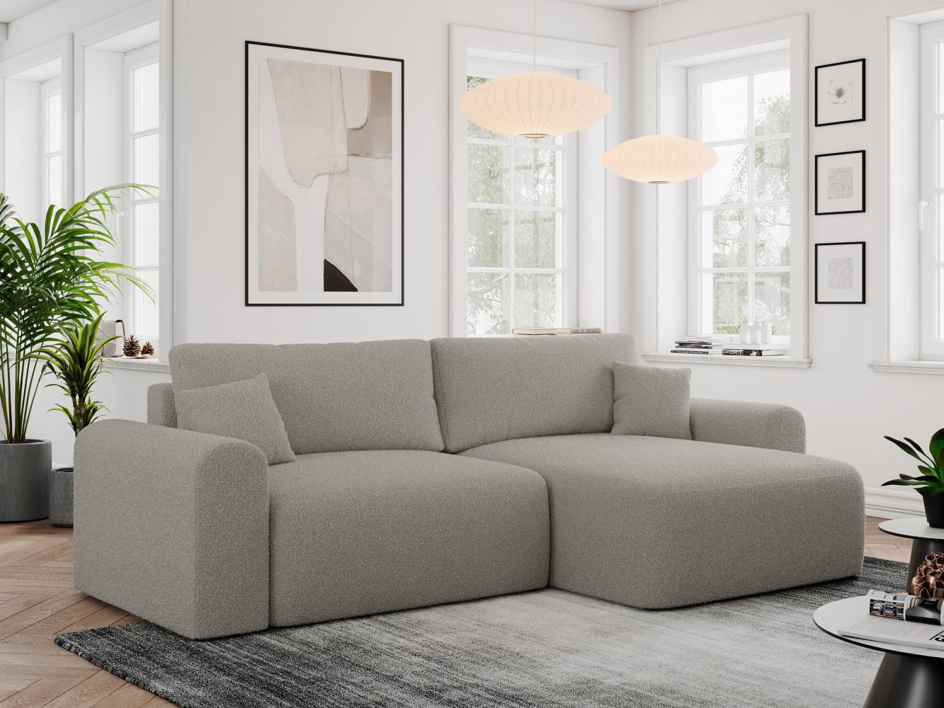 Ecksofa L-form, Couch mit Schlaffunktion und Bettkaste - NELSON - Grau Boucle Bild 1