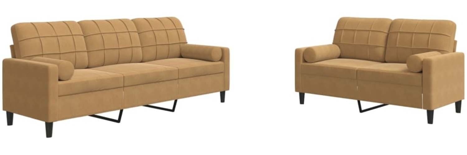 vidaXL 2-tlg. Sofagarnitur mit Kissen und Nackenrollen Braun Samt 3278418 Bild 1