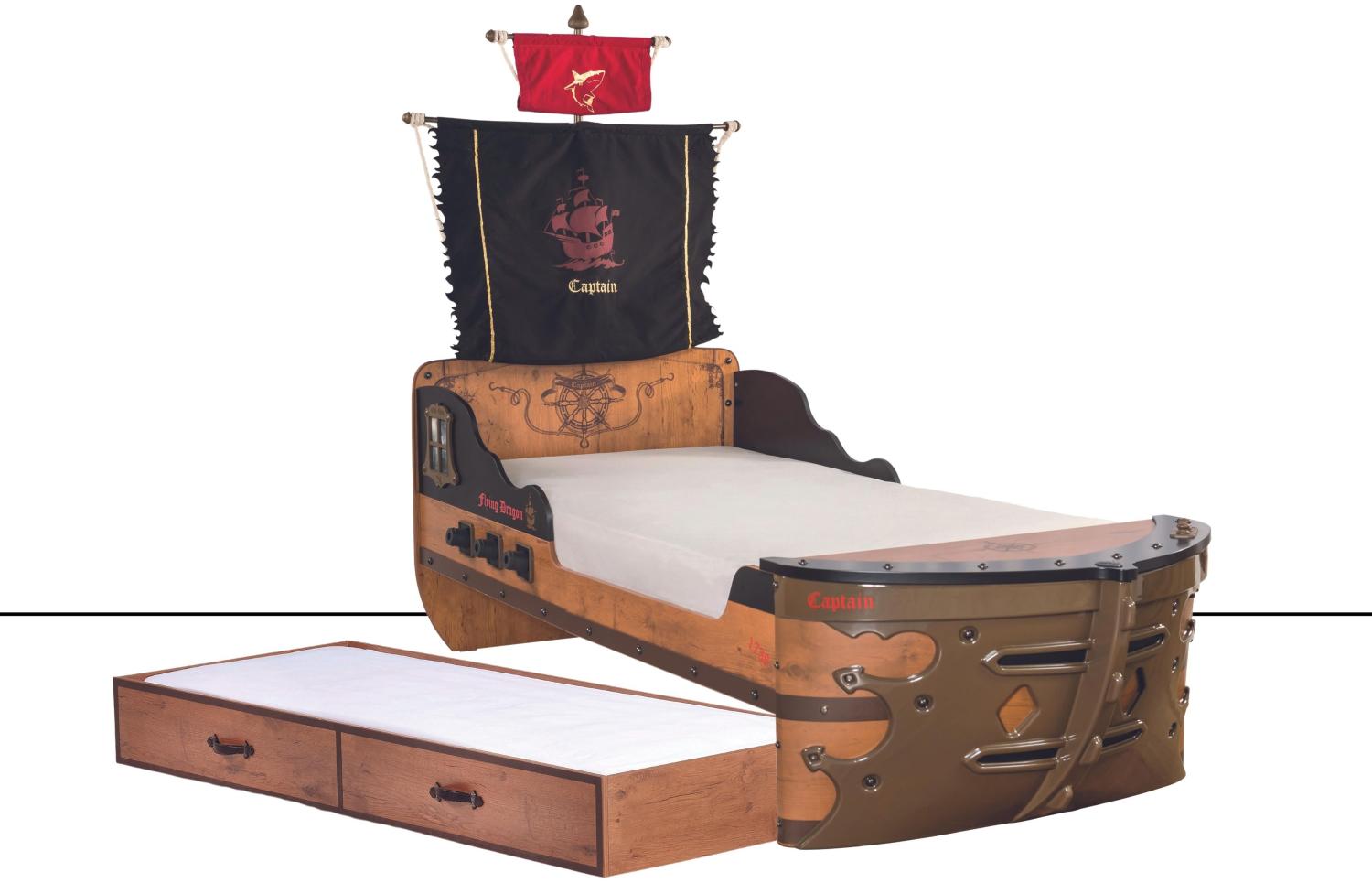 Cilek Pirate Bay Piratenbett Kinderbett in Schiffsform mit Segel inkl. Pull-Out Bett 90x180 cm inkl. Matratze Bild 1
