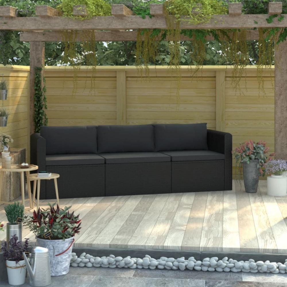 vidaXL 3-tlg. Garten-Sofagarnitur mit Auflagen Poly Rattan Schwarz 46557 Bild 1