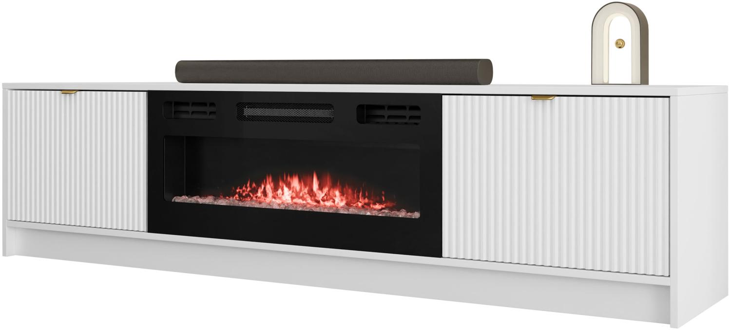 Mirjan24 'Tireno EF' TV-Lowboard mit elektrischem Kamin, Holz weiß velvet, 48 x 40 x 182 cm Bild 1