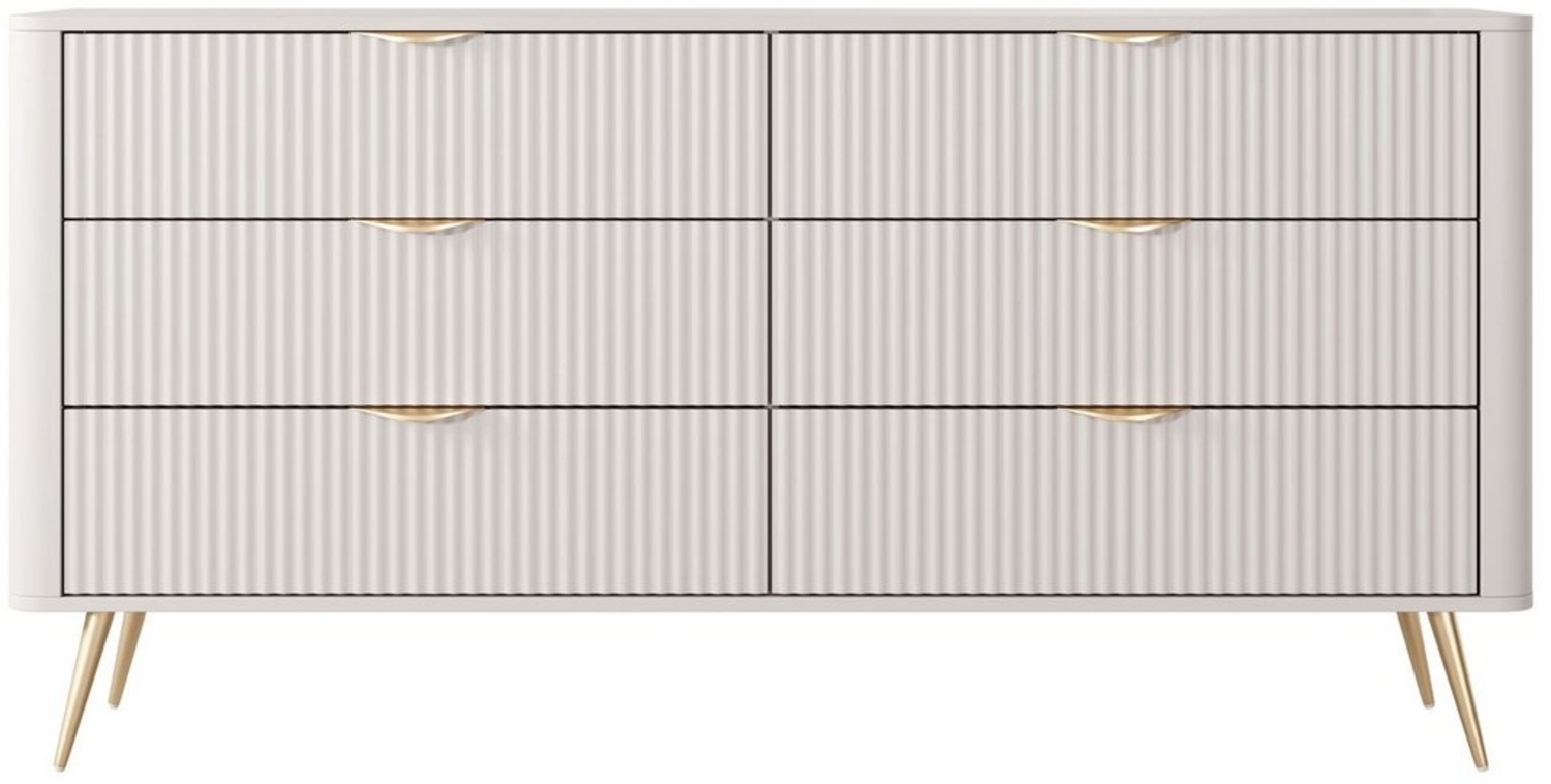 MOEBLO Kommode Pholx B 163 6s (Griffe und Beine aus Metall, geriffelte-Fronten, Sideboard Wohnzimmer Kommode Schlafzimmer Komodenschrank Highboard) Bild 1