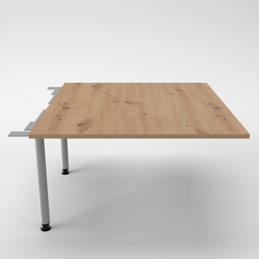 Rheinland Möbel Verkettungsplatte KONTI 120x130 cm – Erweiterungselement in Asteiche mit silbernen Rundrohrfüßen, Anbautisch für KONTI Konferenztische 280/400/520 cm Bild 1