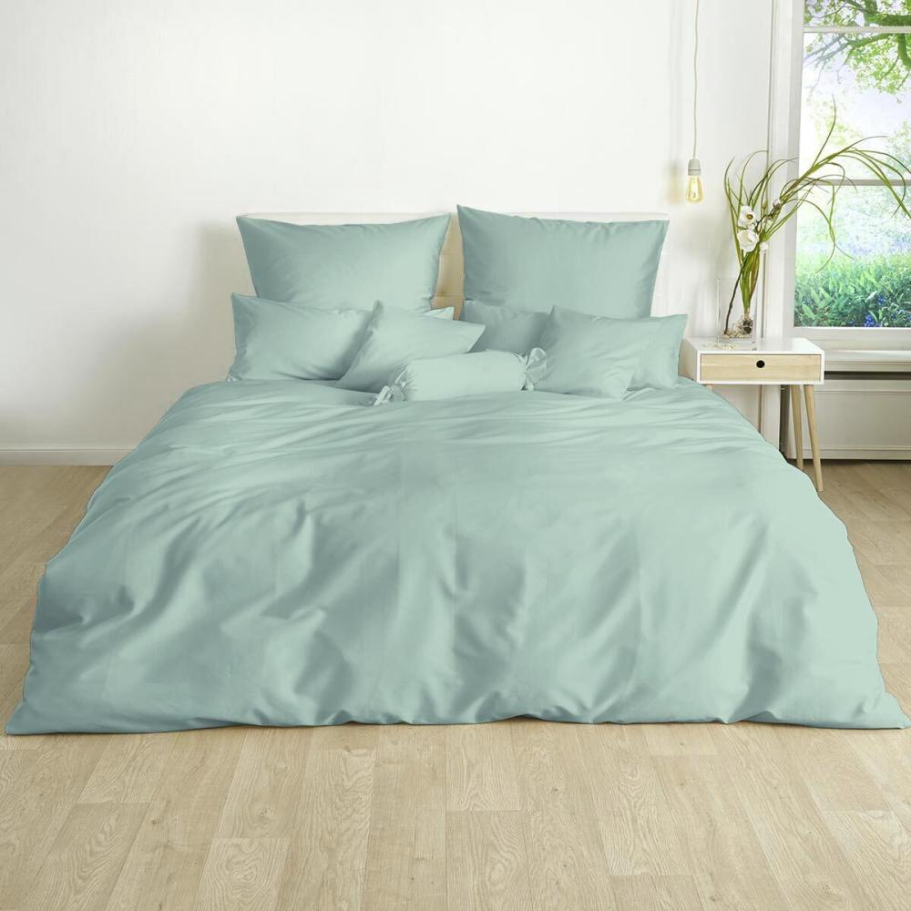 Traumschlaf Uni Mako-Satin Bettwäsche|200x220 cm + 2 x 40 x 80 cm| rauchgrün Bild 1