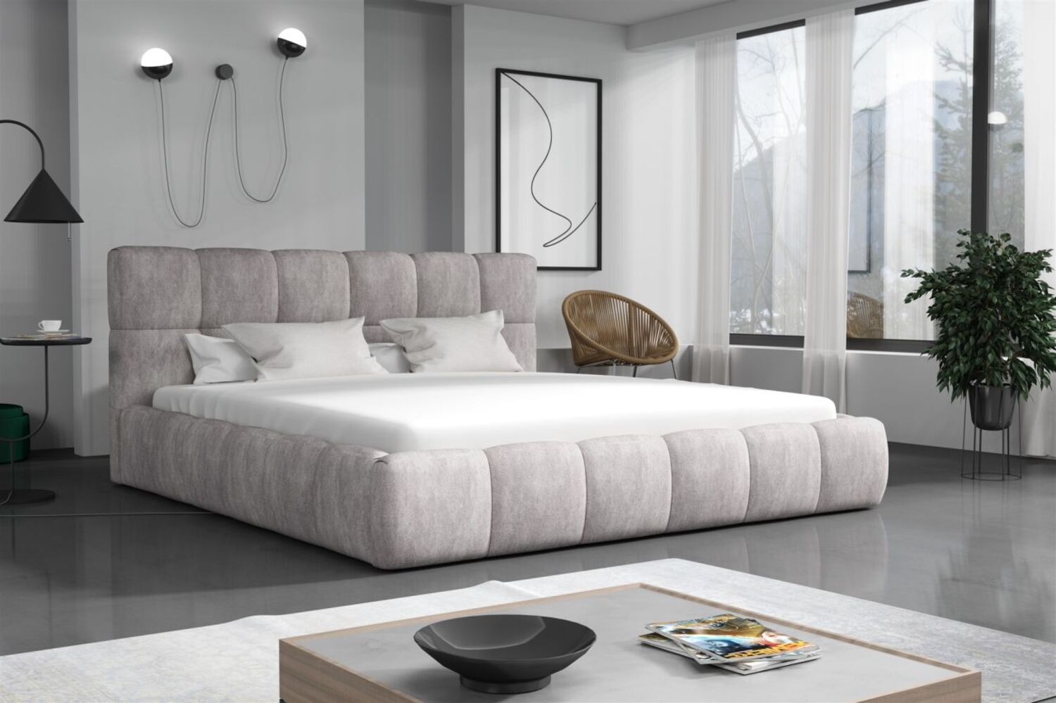 Polsterbett Doppelbett GIOTTO 160x200cm Stoff Preston Beige Bild 1