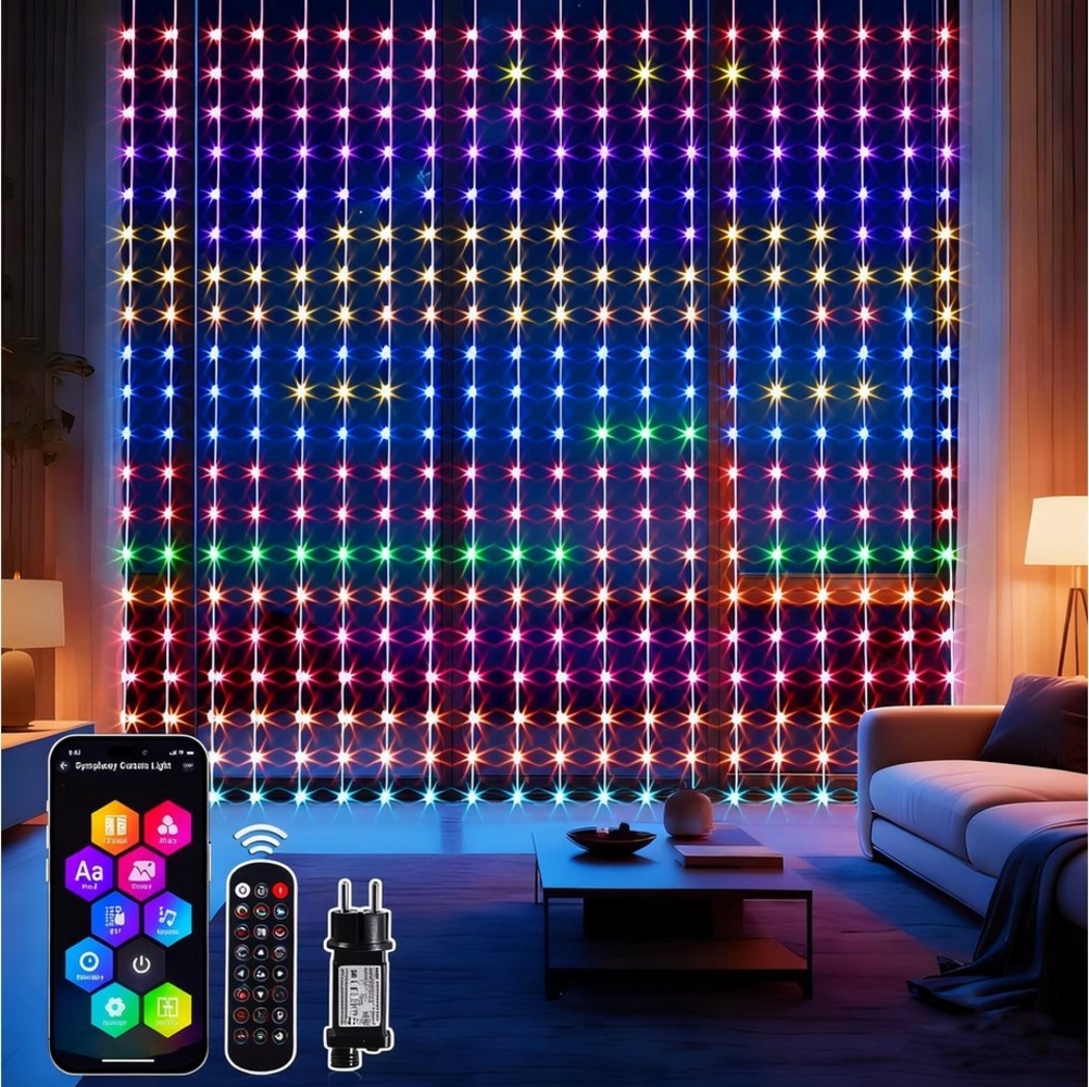 Elegear Lichterkette 2*2M/3*3M LED Lichtervorhang, Weihnachtsdeko, App/Fernbedienung DIY, 60+ Modi, Smart LED Vorhang mit 400 RGB LEDs, DIY Lichtmuster, Außen Bild 1