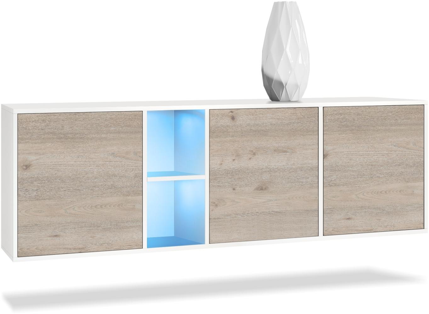 Vladon Kommode Cuba - Weiß matt/Eiche Nordic inkl. LED - Modernes Sideboard für Ihr Wohnbereich - (BxHxT) 182 x 53 x 35 cm Bild 1