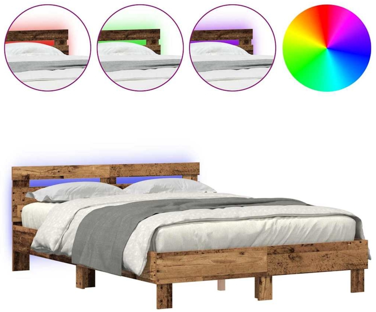 vidaXL Bettgestell mit Kopfteil Altholz 150 x 200 cm Holzwerkstoff 3333942 Bild 1