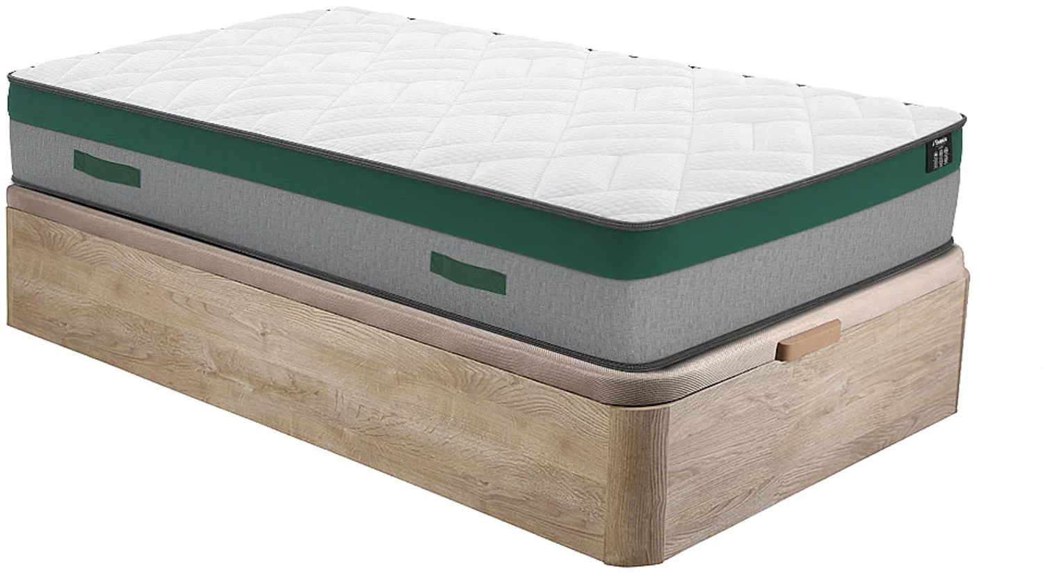 Vente-unique - Set aus Bettgestell mit Bettkasten + Taschenfederkernmatratze - 90 x 190 cm - Stärke 22 cm - Holzfarben hell - PRESTIGE von YSMÉE Bild 1