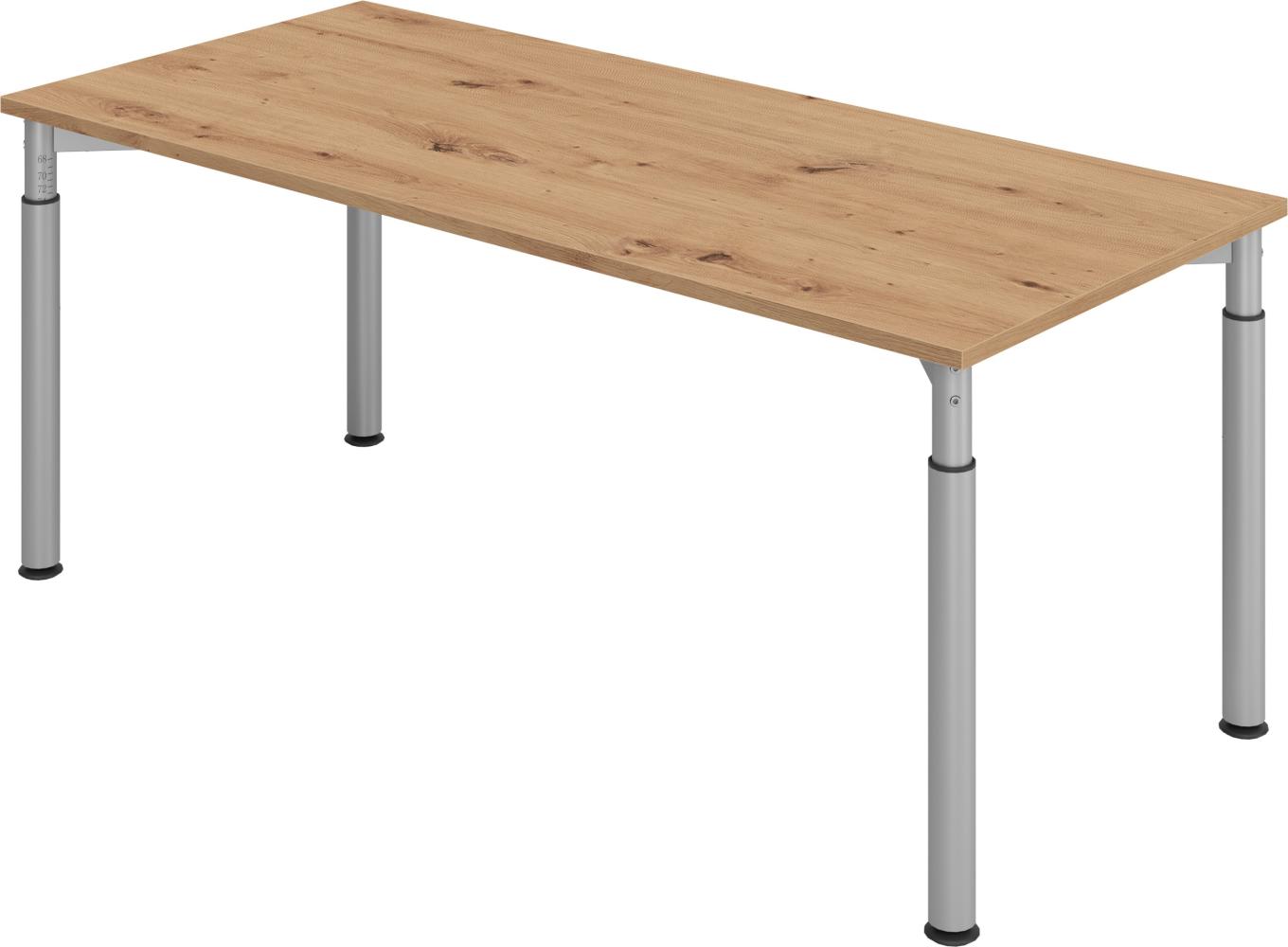 bümö® Schreibtisch Y-Serie höhenverstellbar, Tischplatte 180 x 80 cm in Asteiche, Gestell in silber Bild 1