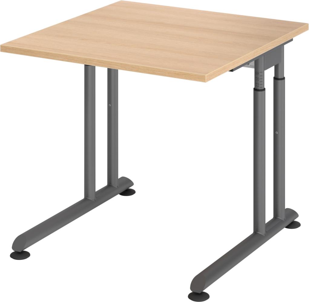 bümö höhenverstellbarer Schreibtisch Z-Serie 80x80 cm in Eiche, Gestell in Graphit - PC Tisch klein für's Büro manuell höhenverstellbar, Computertisch verstellbar, ZS-08-E-G Bild 1