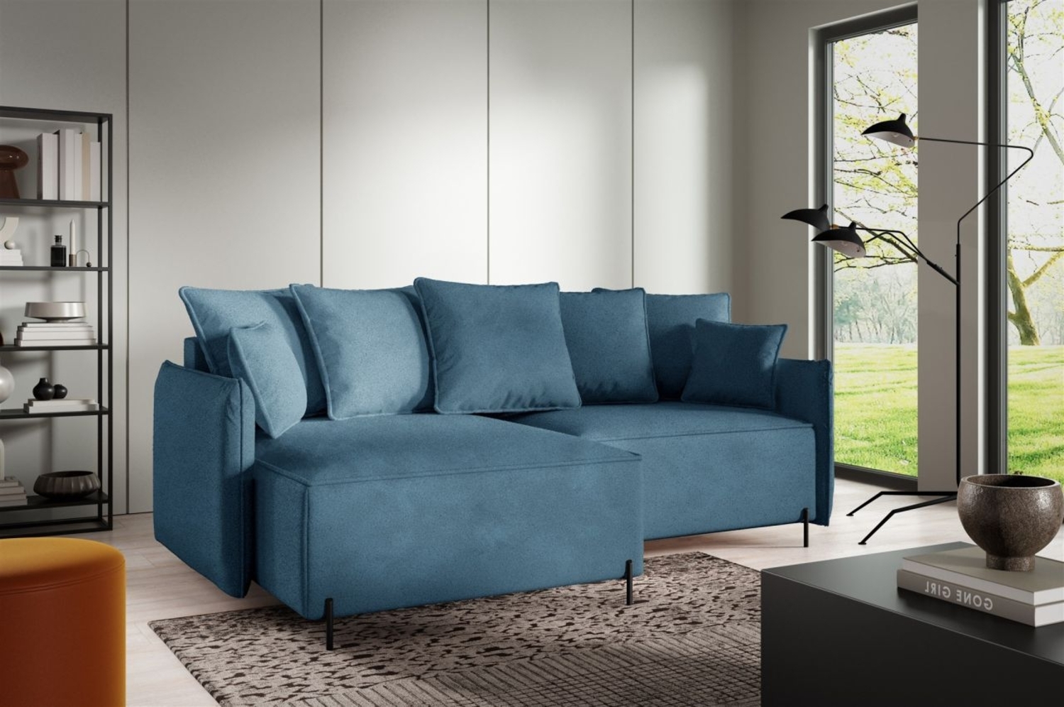 Ecksofa Schlafsofa BETTO Stoff Now or Never Meeresblau Ottomane Links Bild 1