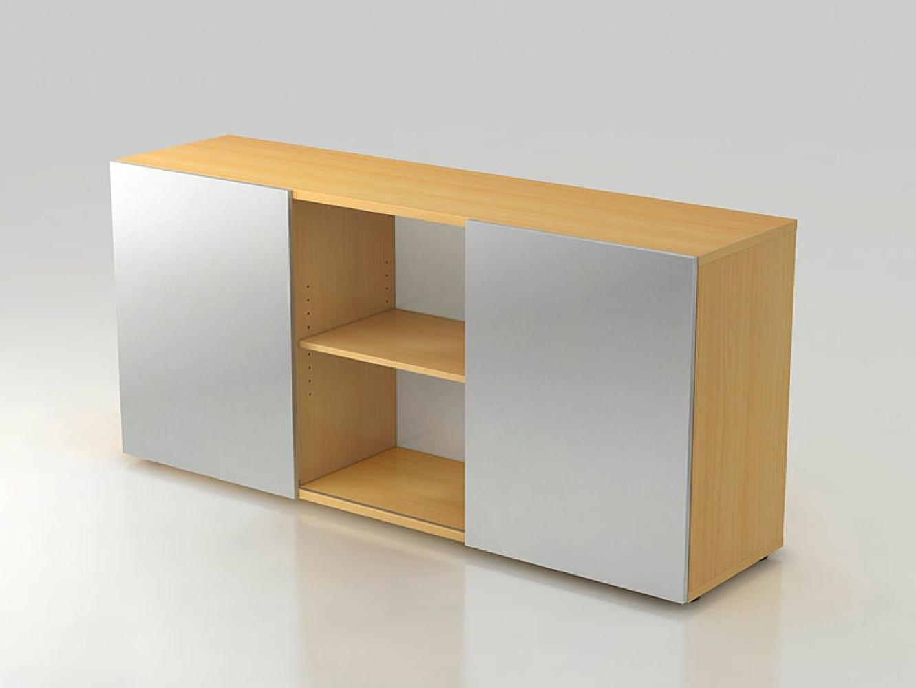 Sideboard 2OH mit Schiebetüren Weiß / Eiche Bild 1