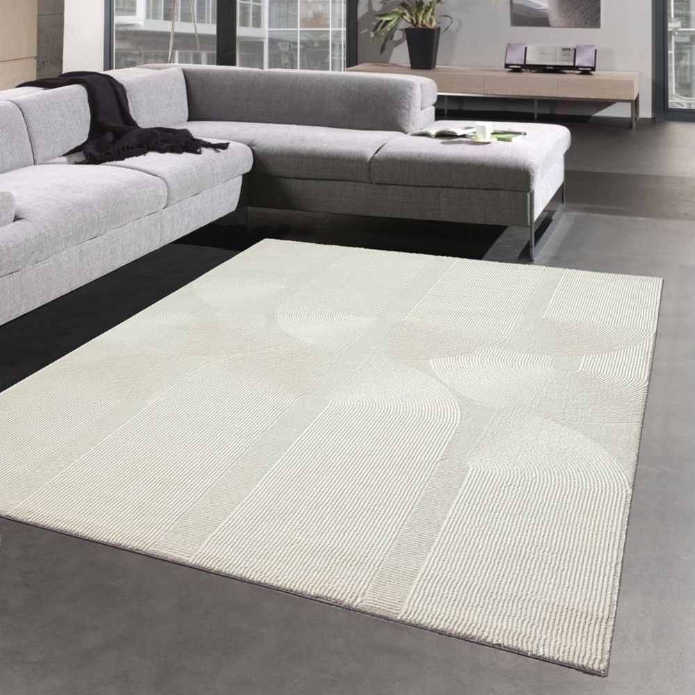Carpetia Teppich Moderner Recycling-Teppich ovale Linienformen in creme, rechteckig, Höhe: 12 mm Bild 1