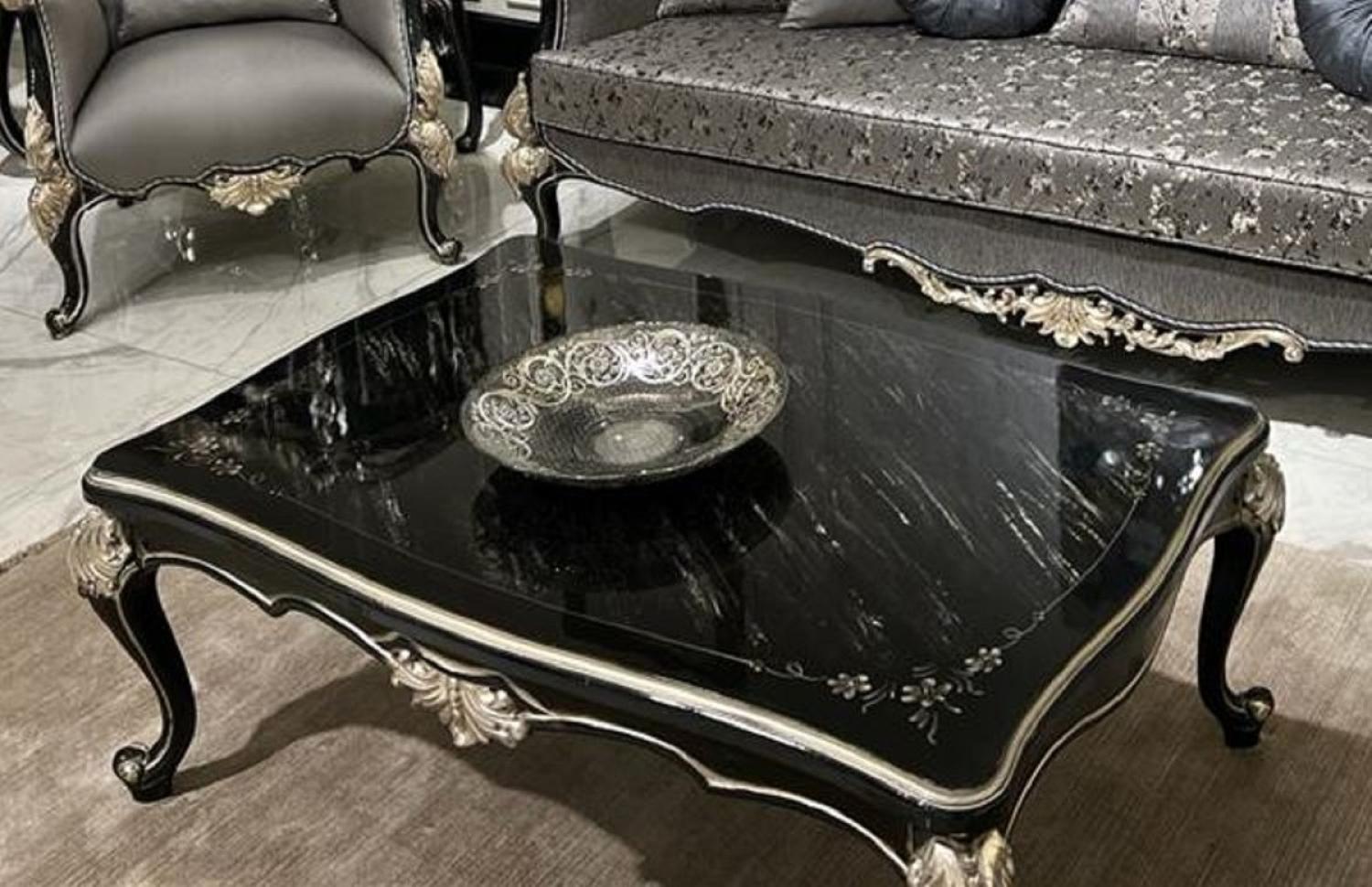 Casa Padrino Luxus Barock Couchtisch Schwarz / Silber - Handgefertigter Massivholz Wohnzimmertisch im Barockstil - Edle Barock Wohnzimmer Möbel Bild 1