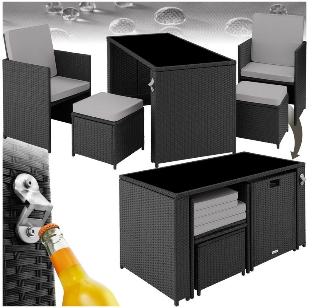 tectake Sitzgruppe Rattan Sitzgruppe, (Set, 5-tlg), Stabiles Stahlgestell mit bodenschonenden Kunststoffkappen Bild 1