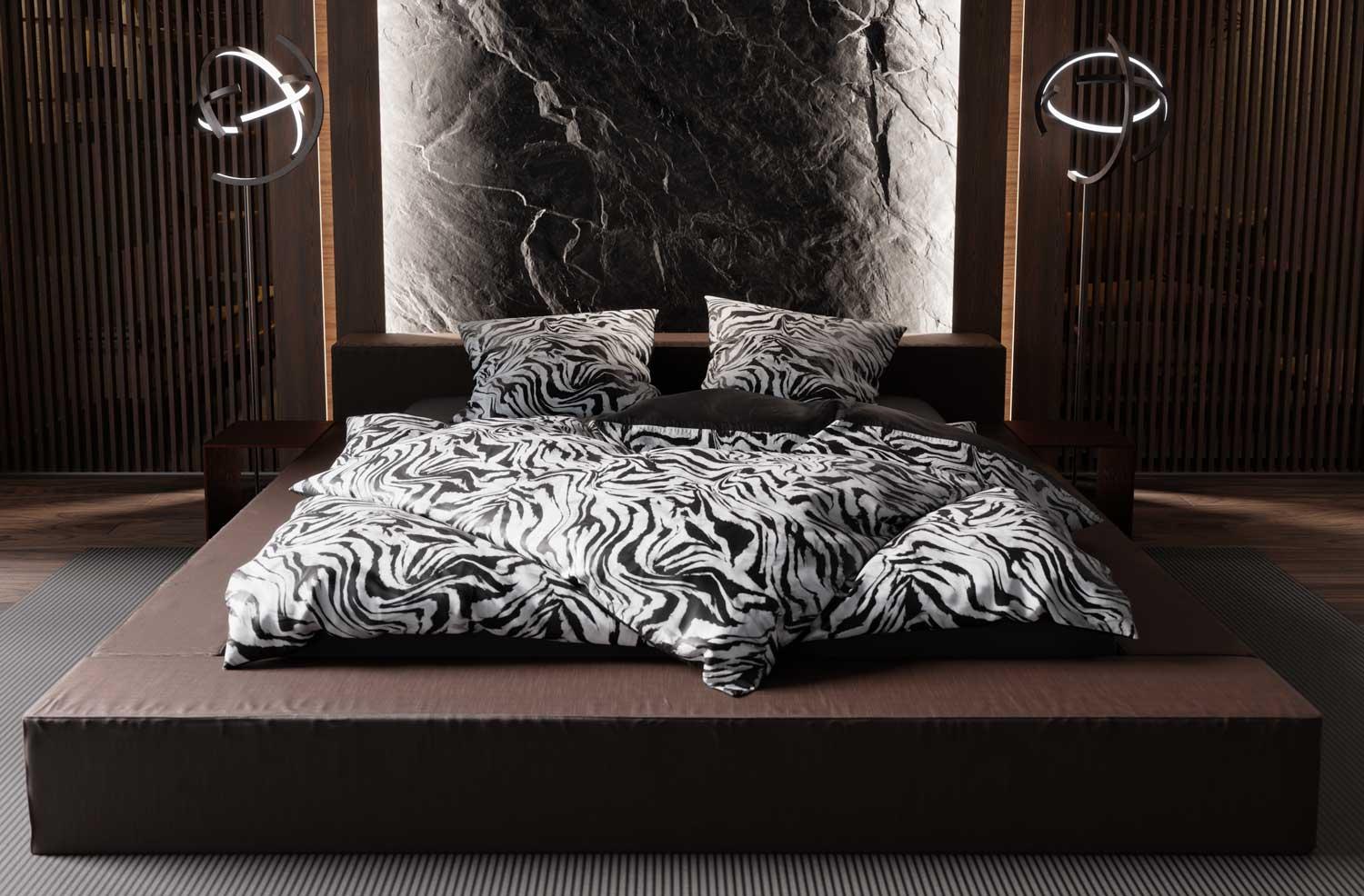 Mako Satin Bettwäsche Zebra Muster schwarz / weiß Garnitur 155x220 + 80x80 Bild 1