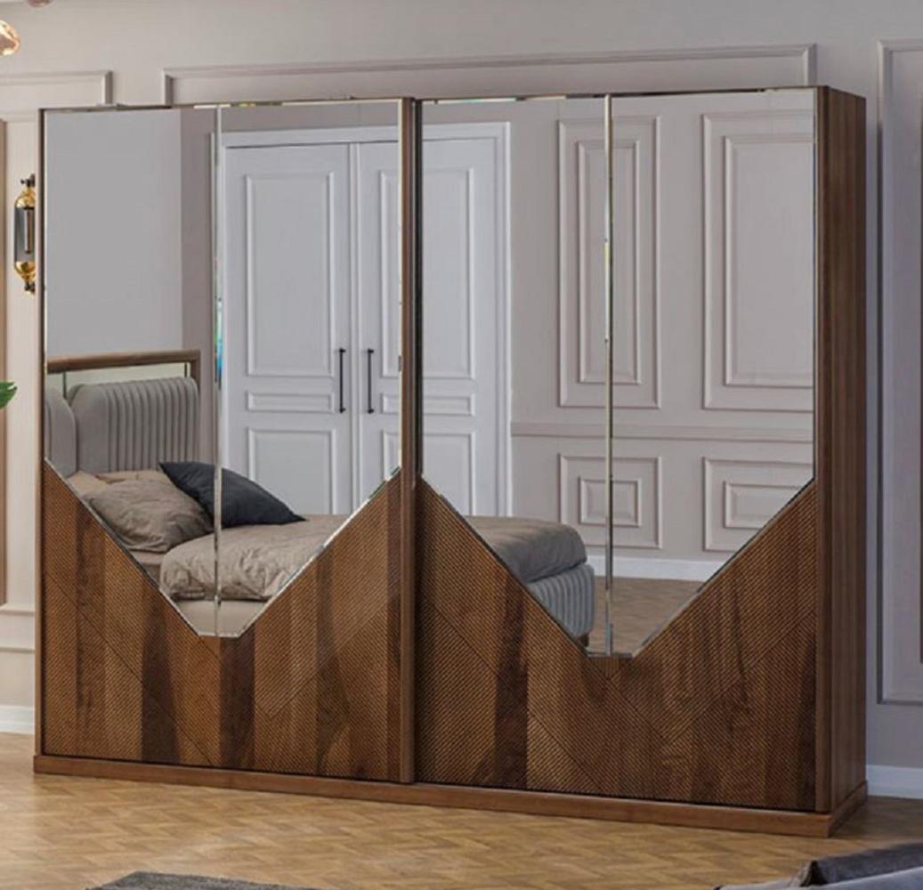 Casa Padrino Luxus Schlafzimmerschrank Braun 260 x 68 x H. 220 cm - Moderner Massivholz Kleiderschrank mit 2 Schiebetüren - Luxus Schlafzimmer Möbel Bild 1