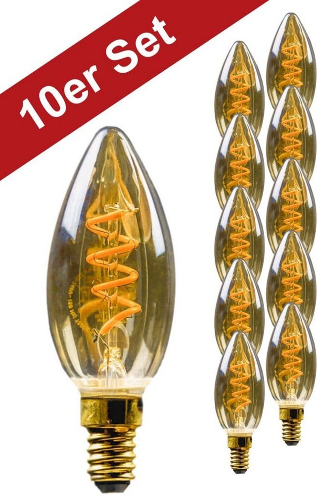 BLULAXA LED-Filament Vintage, E14, 10 St, Extra-Warmweiß, 10er-Set, Goldglas, superwarmweis Bild 1