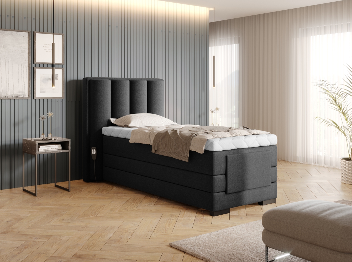 Veros 90x200, Boxspring Bett, Schwarz Bild 1