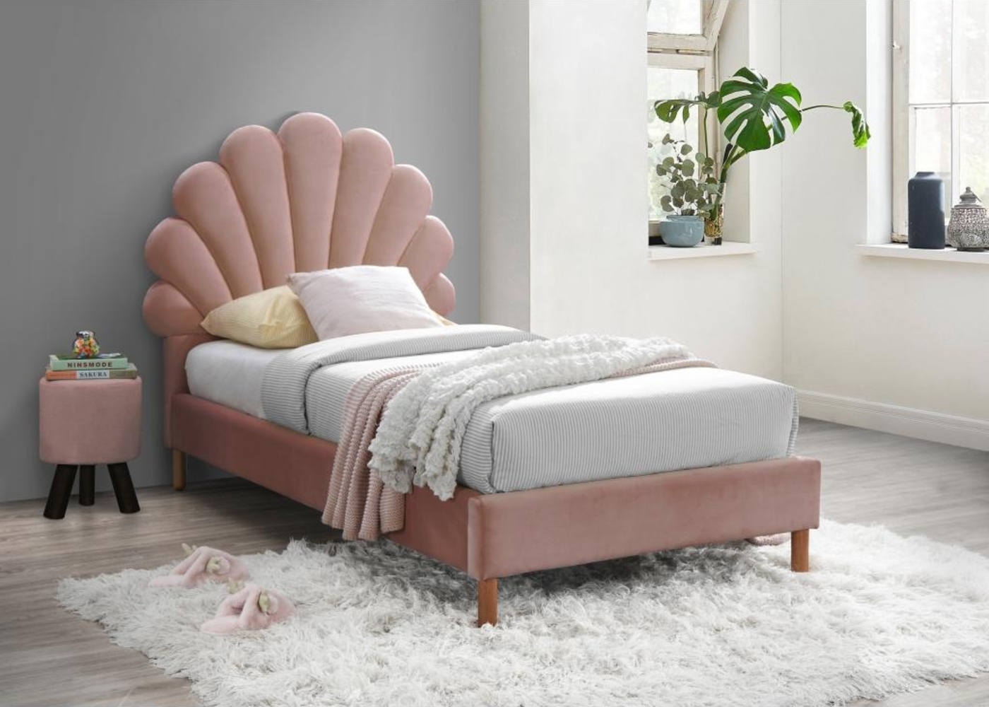 Vente-unique - Bett Muschelbett - 90 x 190 cm - Samt - Rosa - MOANA Bild 1