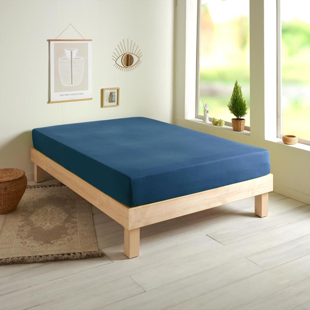 Traumschlaf Basic Single Jersey Spannbettlaken, Baumwolle dunkelblau, 90x220 cm - 100x220 cm Bild 1