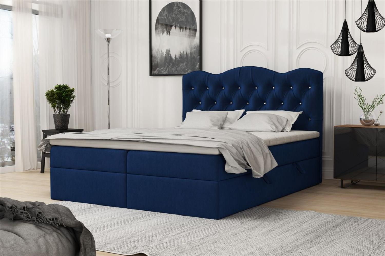 Boxspringbett Schlafzimmerbett LODOS 180x200cm Stoff Riviera Blau Bild 1