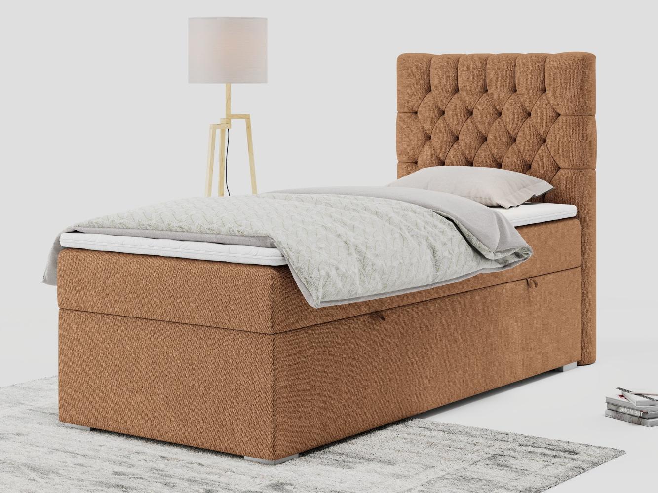 Boxspringbett PERA, Polsterbett mit Kopfstütze, gepolsterte Kopfstütze, Einzelbett, 90x200 - Orange Stoff - rechts - H4 Bild 1