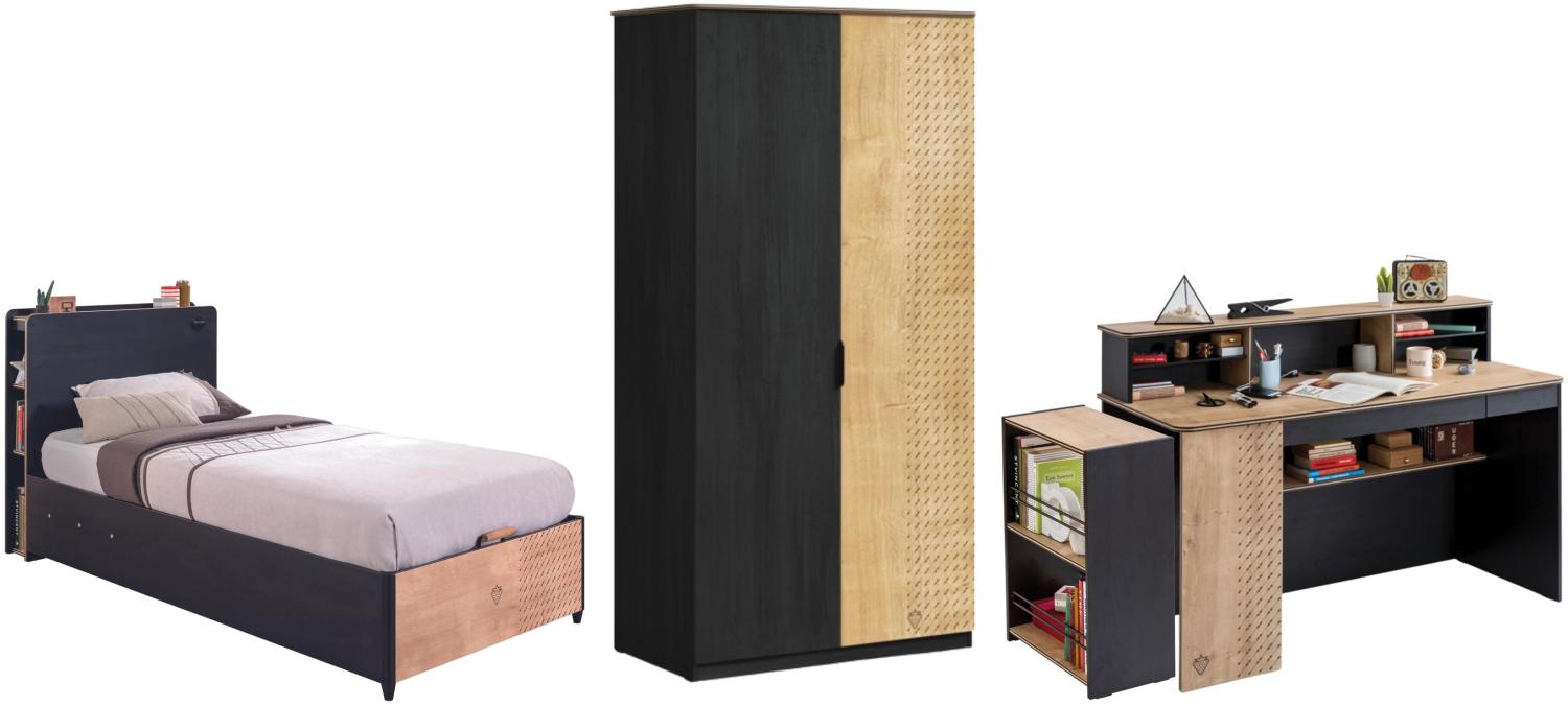 Cilek Work Jugendzimmer 3-teilig mit Stauraumbett Zweifarbig Schwarz Komplettzimmer ohne Matratze Bild 1