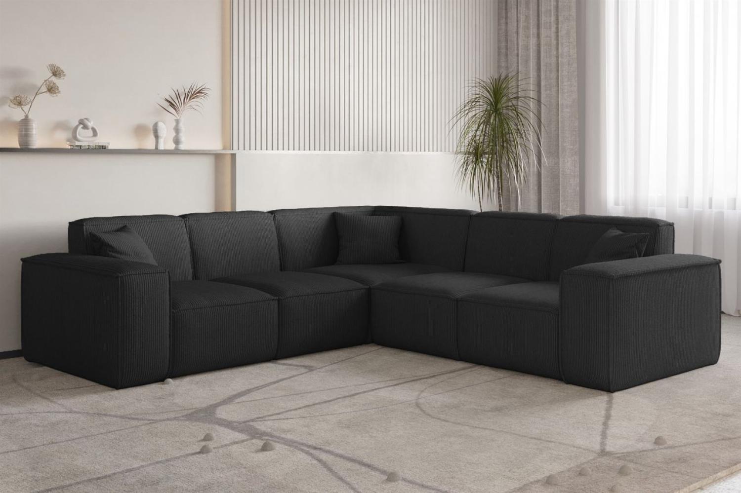 Ecksofa Designersofa CELES PREMIUM in Stoff Scala Schwarz Seite Universal Bild 1