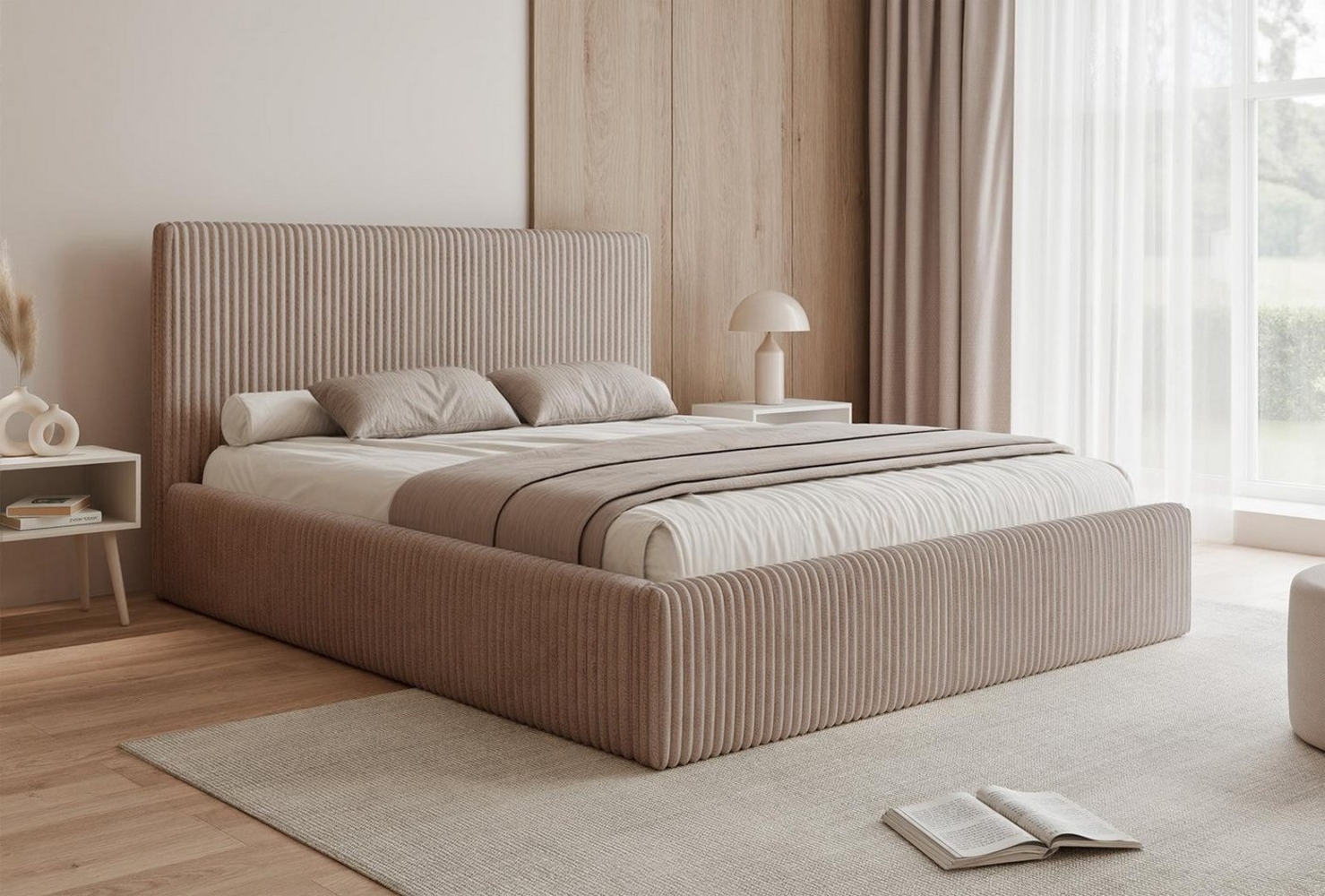 Compleo Polsterbett ASTA, Slim und elegant, grober Cordstoff, Designbett, mit Bettkasten, ohne Matratze Bild 1