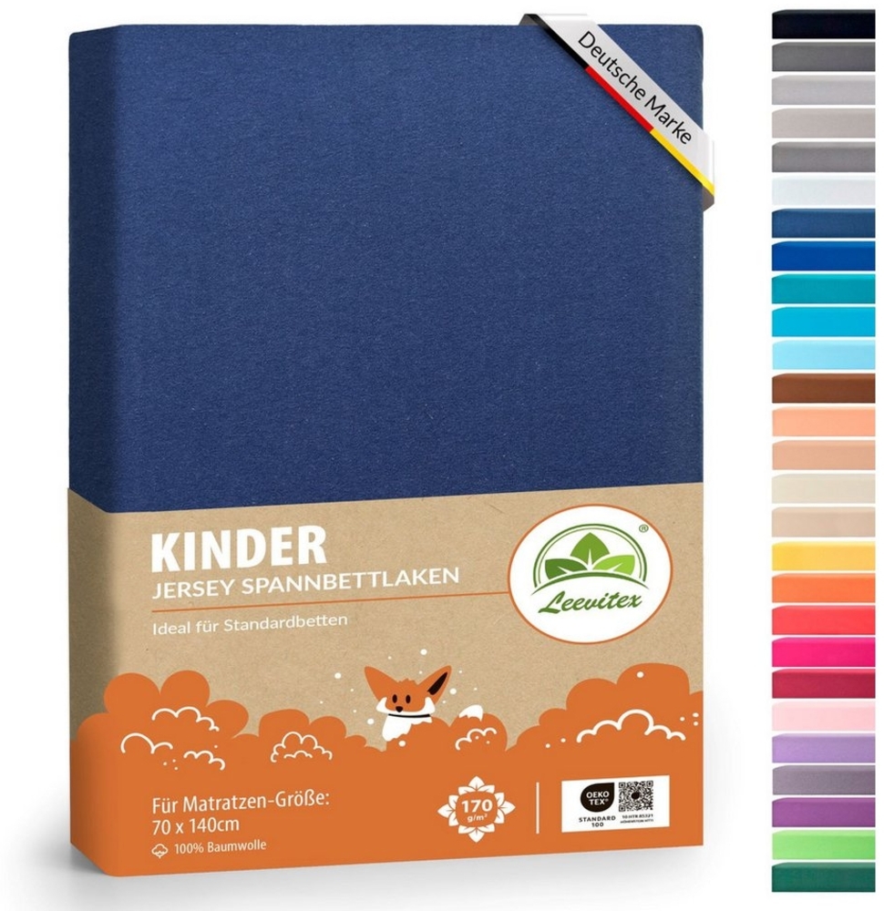 leevitex® Spannbettlaken 180x200 cm - 200x200 cm | Spannbetttuch Bettlaken | 100% Jersey Baumwolle | Matratzenhöhe bis 25 cm | Öko-Tex | Navyblau/Marine Bild 1