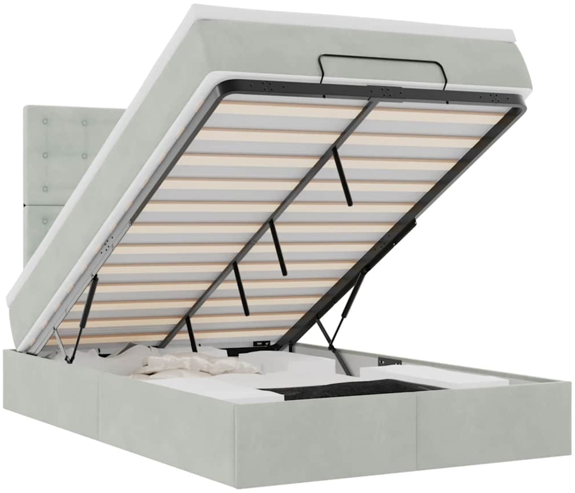 vidaXL Ottoman-Bett mit Matratzen & LEDs Hellgrau 120x190 cm Samt 3314450 Bild 1