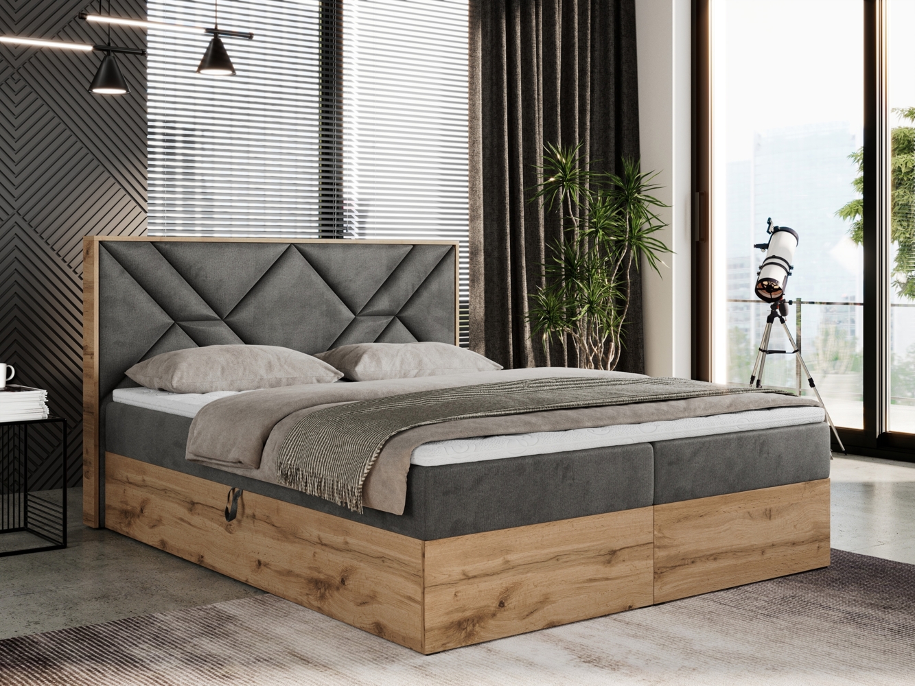 Boxspringbett mit Kopfteil und Topper, Polsterbett - GUNAR - 120 x 200 cm - Dunkelgrau Velvet - H3 - Topper T25 Bild 1