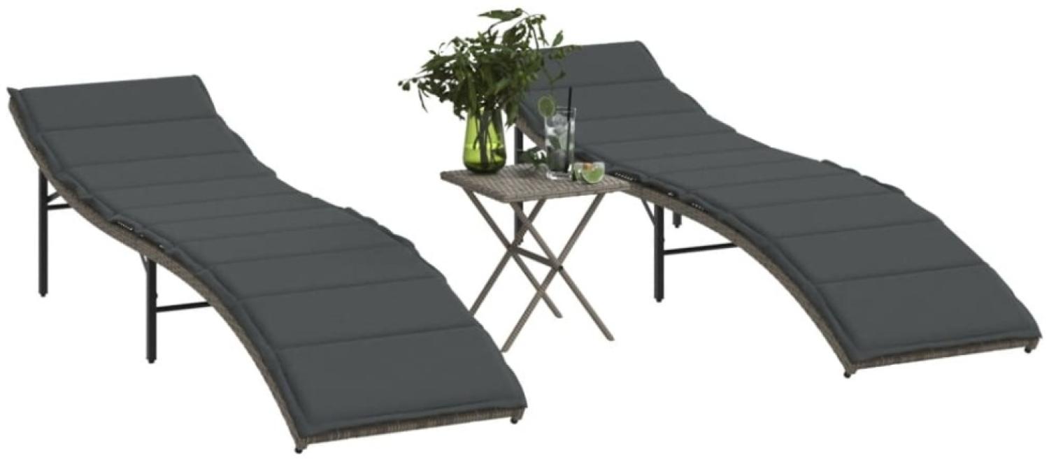 vidaXL Sonnenliegen 2 Stk. mit Tisch Grau Poly Rattan 368253 Bild 1