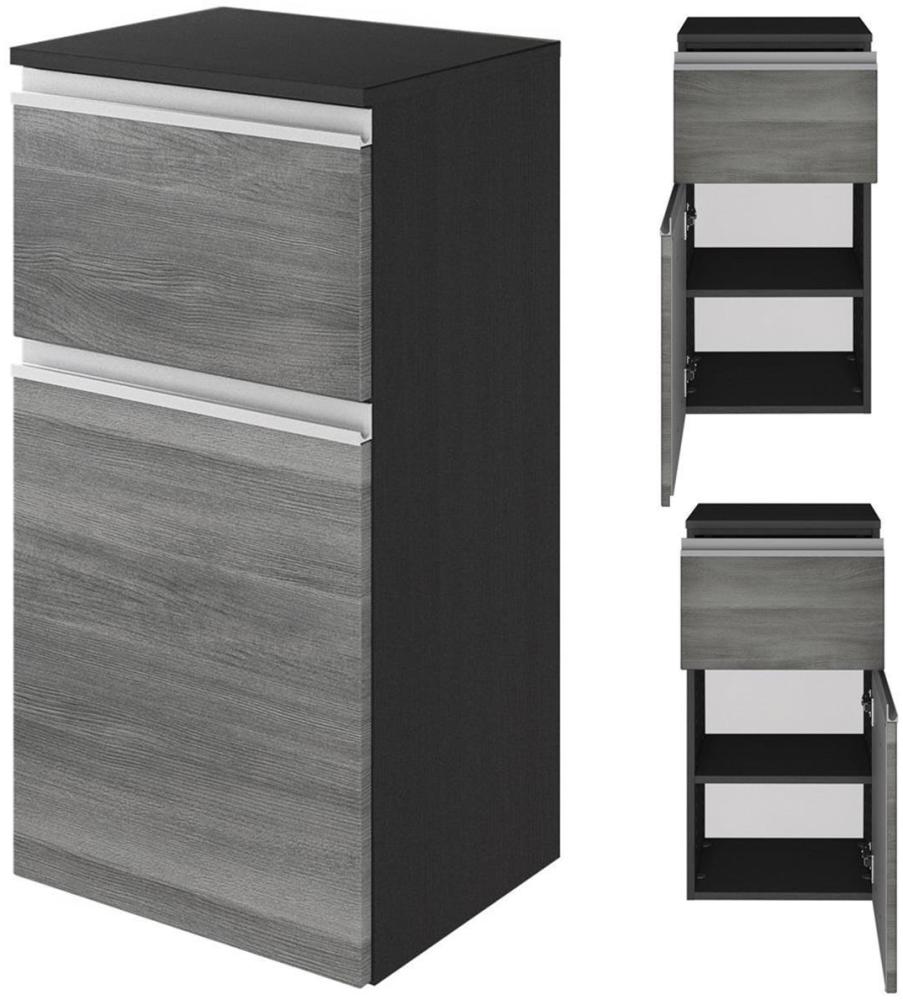 Badschrank, Unterschrank 40cm in Eiche rauchsilber APIA-03 mit Softclose-Auszug, B/H/T ca. 40/79/35 cm Bild 1