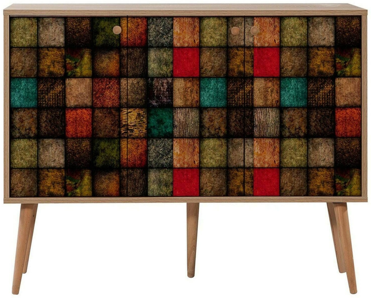 Dmora Kommode Arzumia, Wohnzimmerbuffet, Wohnzimmer-Sideboard, Moderne Küchen-Speisekammer, 120x36h90 cm, Eiche und Multicolor Bild 1