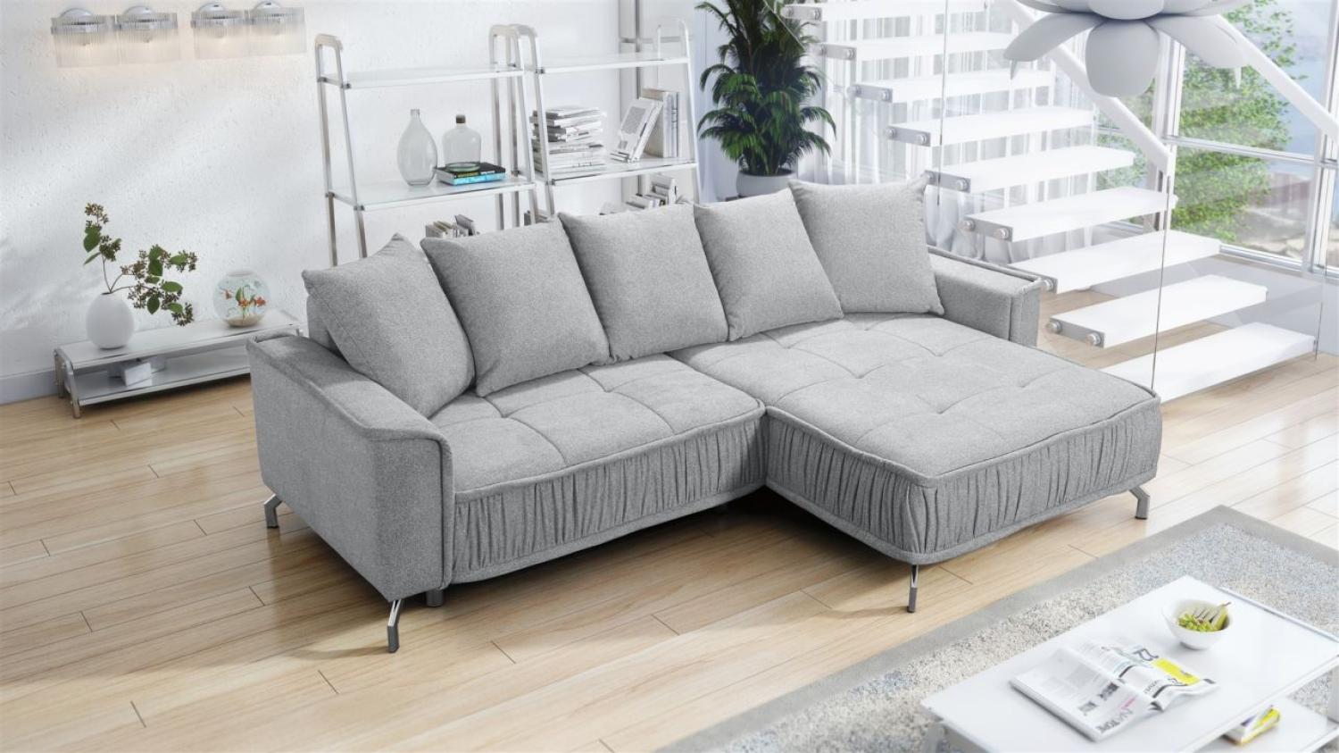 Ecksofa Schlafsofa Sofa FLORENCE Stoff Bubble Grau Ottomane Rechts Bild 1