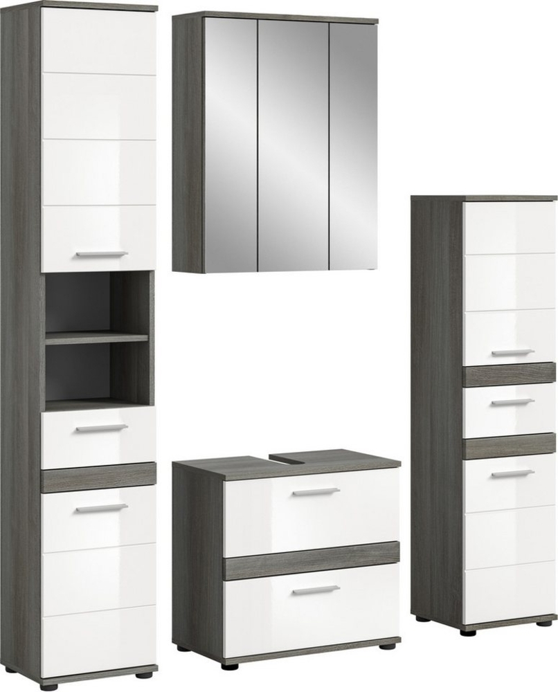 welltime Badmöbel-Set Lucca, bestehend aus: 2x Hochschrank, 1x Waschbeckenunterschrank &, (Set, 4-St), 1x Spiegelschrank, Badkombination, Bad-Möbel, Badezimmer Bild 1