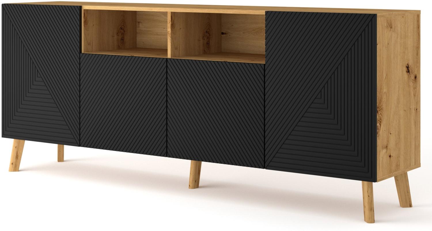 Domando Sideboard Lodi M2 Modern Breite 195cm, moderne Fräsungen, Holzfüße, Soft-Close, Push-to-open in Artisan Eiche und Schwarz Matt Bild 1