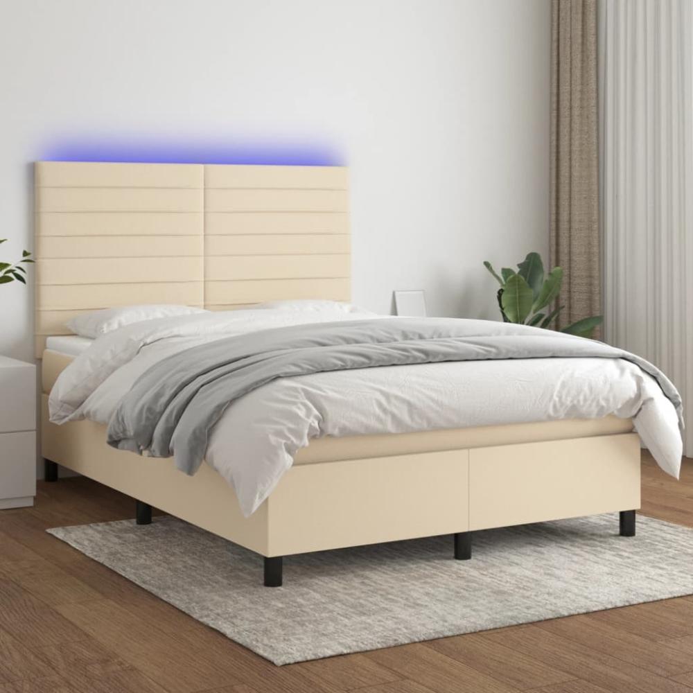 vidaXL Boxspringbett mit Matratze & LED Creme 140x190 cm Stoff 3134954 Bild 1