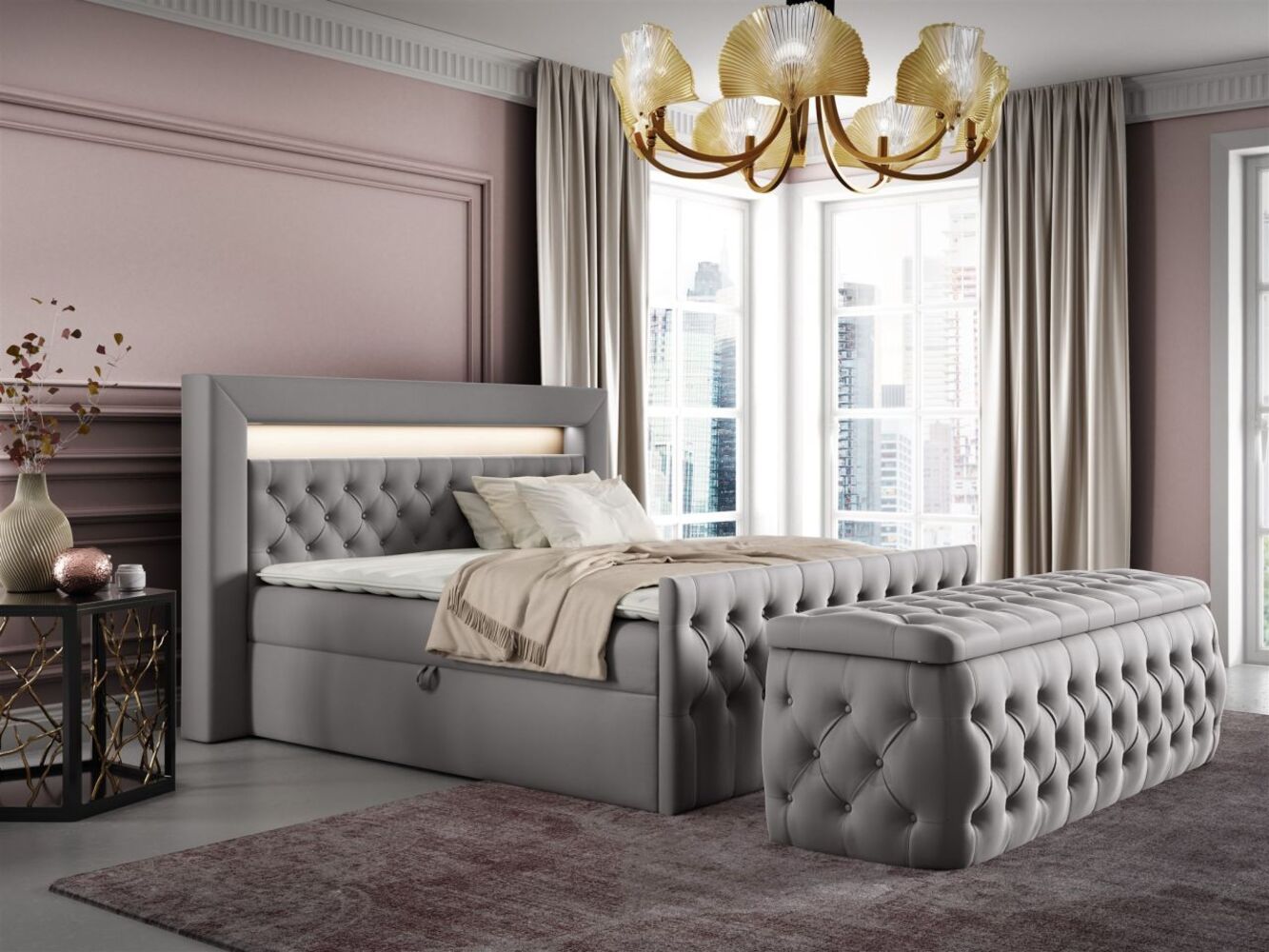 Boxspringbett Schlafzimmerbett ERNESTO Nr. 3 120x200cm in Elisa Velvet Hellgrau Bild 1