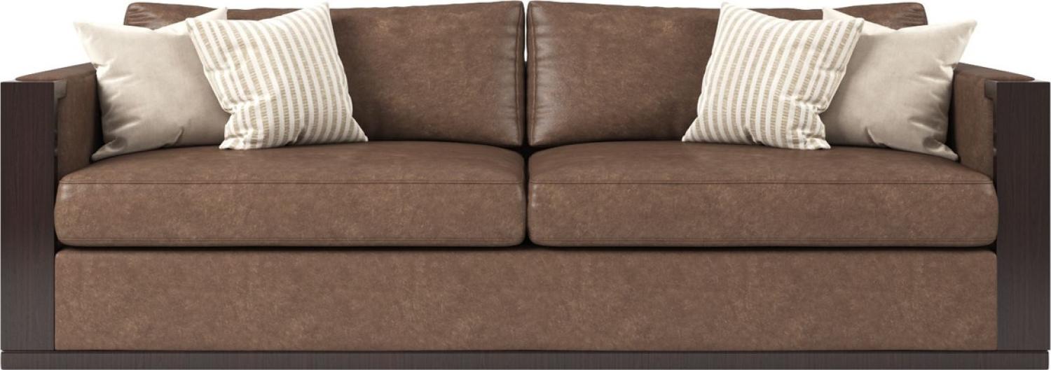 Casa Padrino Luxus Art Deco Leder Sofa Braun / Dunkelbraun Hochglanz / Gold 245 x 95 x H. 75 cm Bild 1