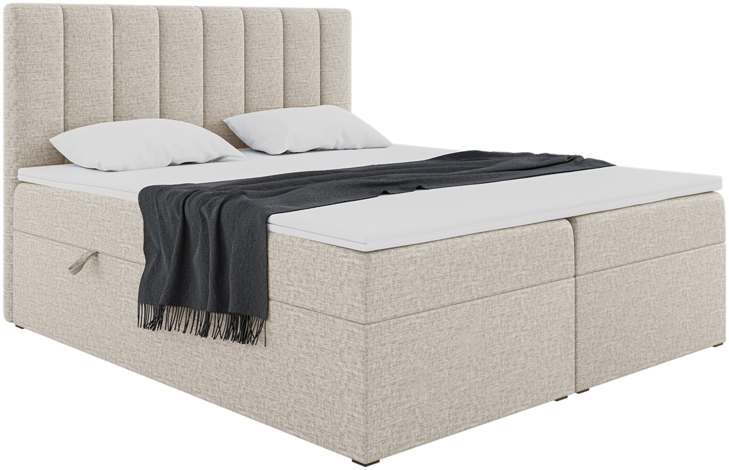 MEBLINI Boxspringbett ERLING 140x220 cm mit Bettkasten - H3/Beige Webstoff Polsterbett - Doppelbett mit Topper & Bonellfederkern-Matratze Bild 1
