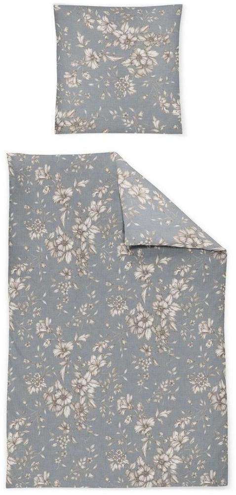 Irisette Feinbiber Bettwäsche Koala 135x200 Blumen Blätter hellblau beige 8484-20 Bild 1