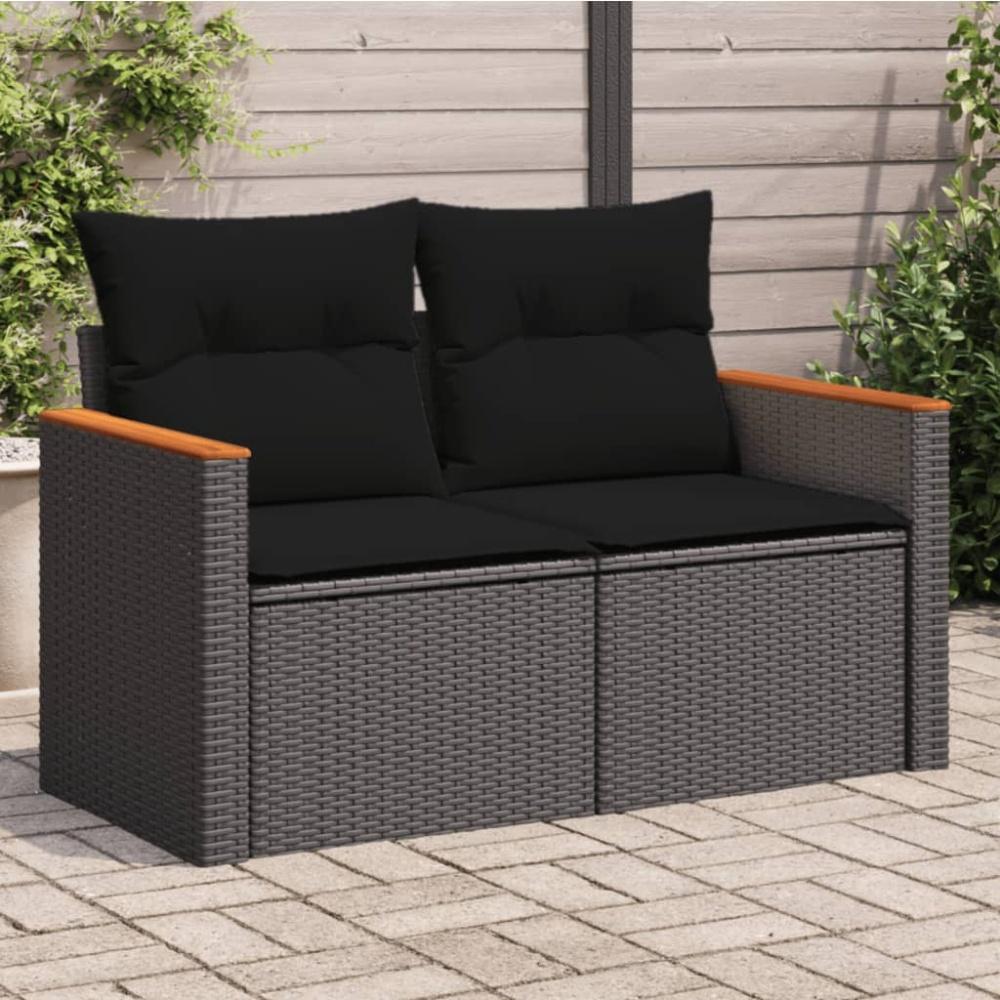 vidaXL Gartensofa mit Kissen 2-Sitzer Schwarz Poly Rattan 365993 Bild 1